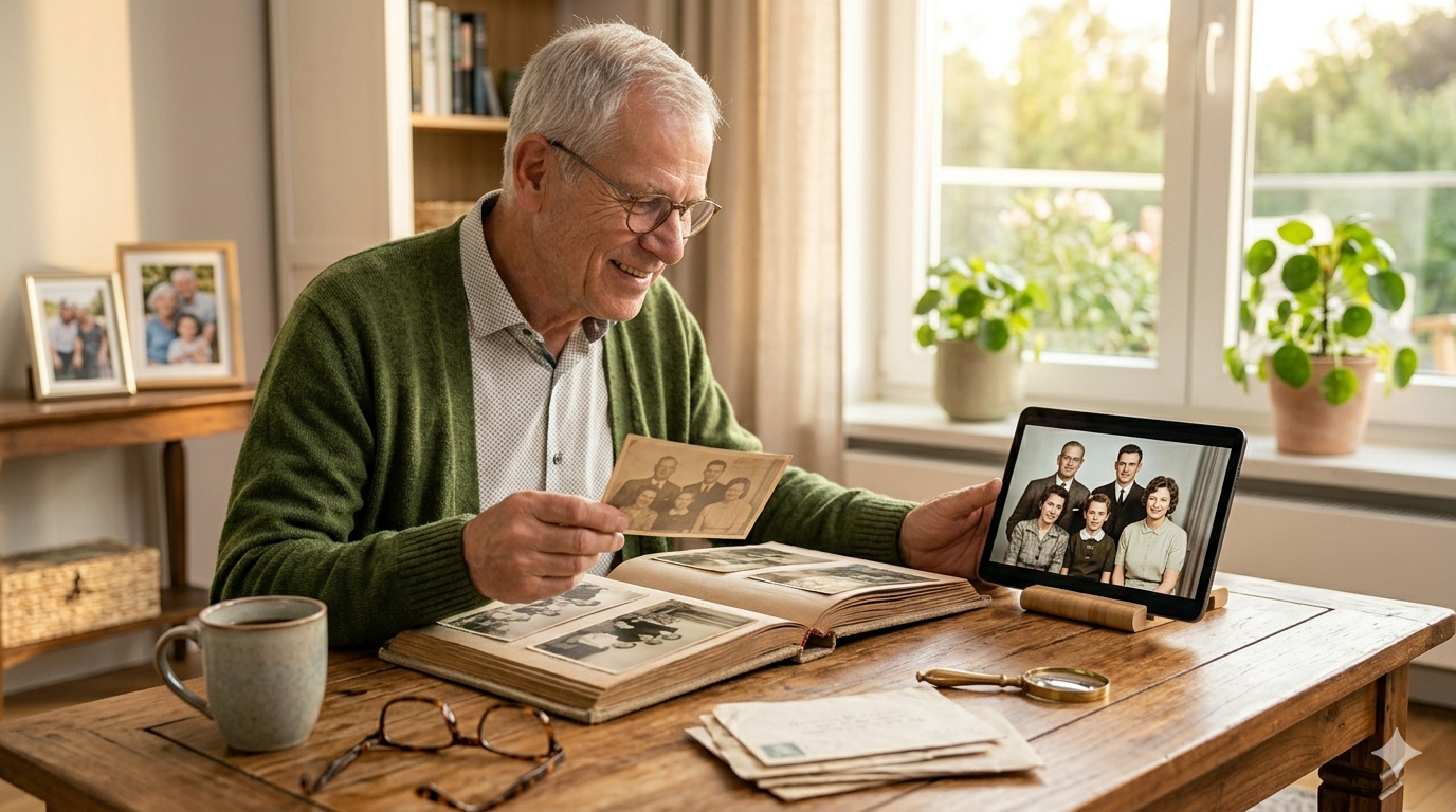Vorher-Nachher: Altes Foto restauriert mit KI – Digital ab 60