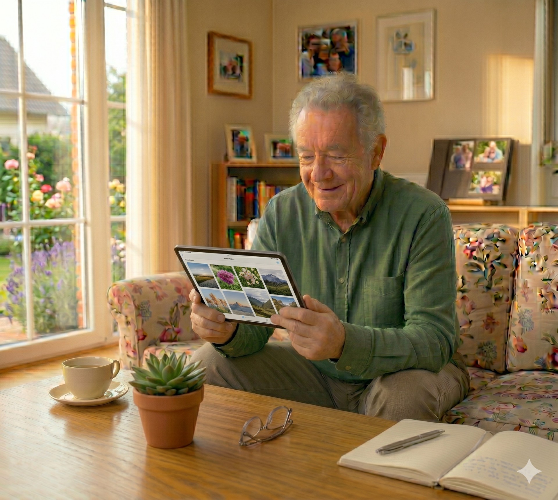 Senior organisiert Bilder auf dem Smartphone
