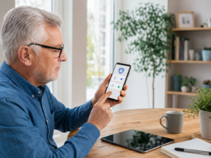 Ältere Person nutzt Smartphone und Tablet für mehr Datenschutz im digitalen Alltag