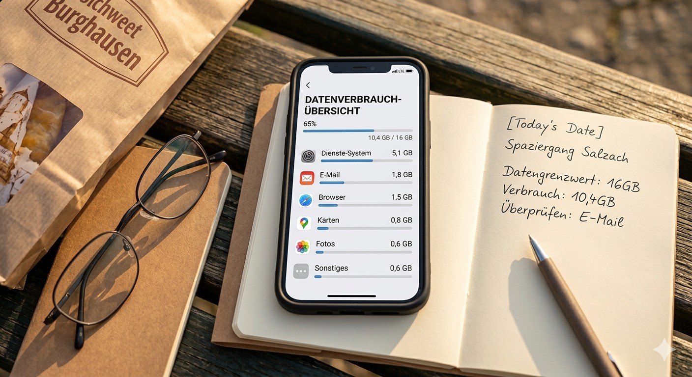 Smartphone zeigt Datenvolumen-Anzeige – Digital ab 60