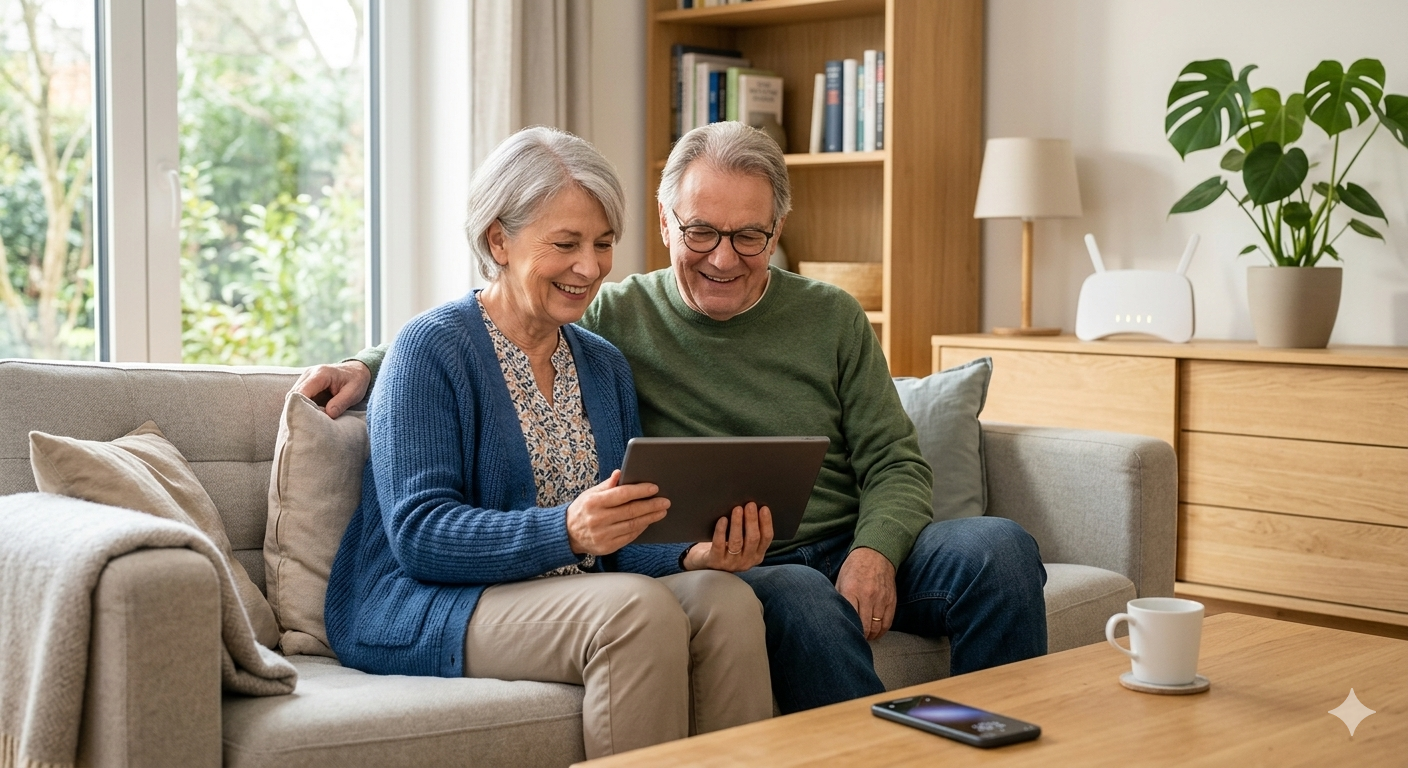 Senior verbindet Tablet mit WLAN – Digital ab 60