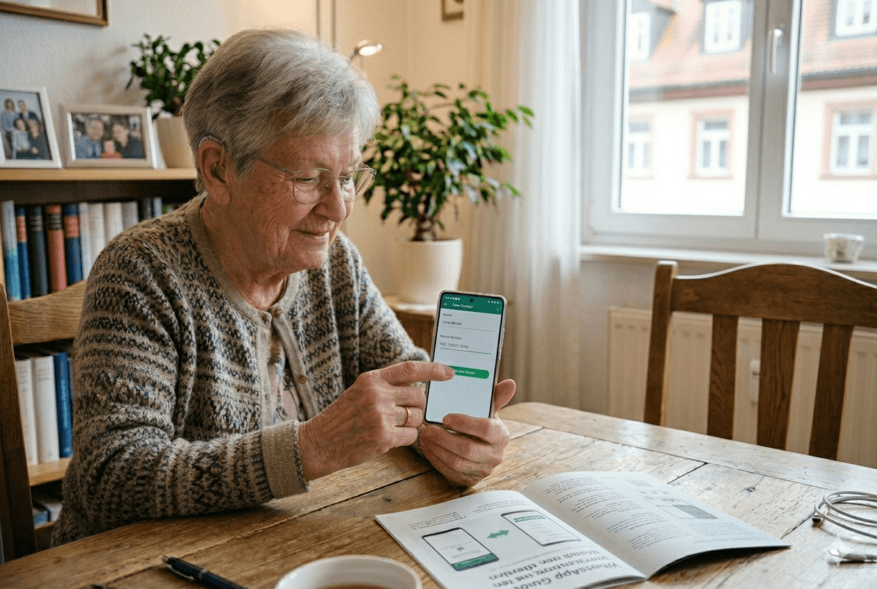 Ältere Person fügt Kontakt in WhatsApp hinzu – Digital ab 60