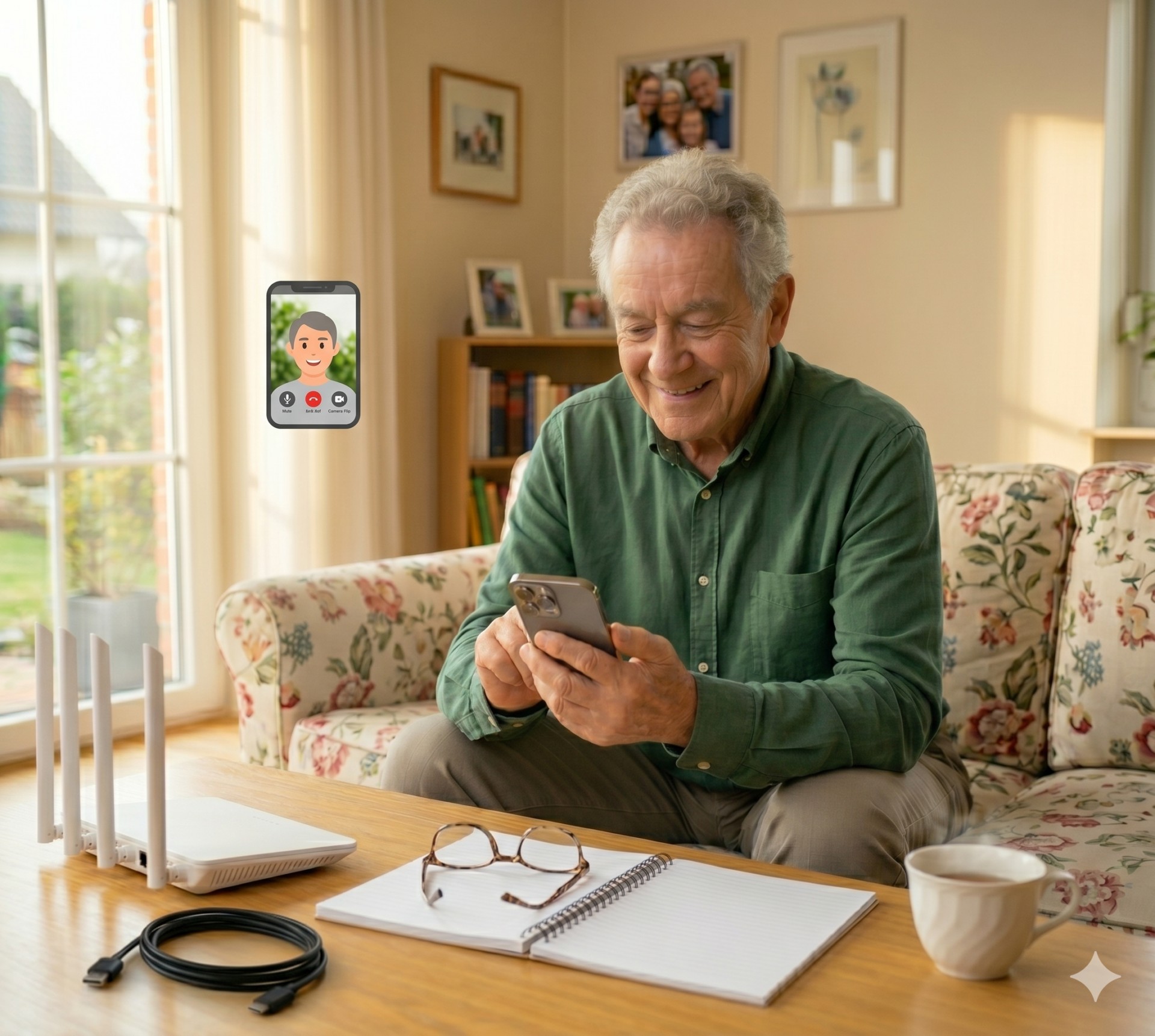 Senior startet einen WhatsApp-Videoanruf auf dem Smartphone.