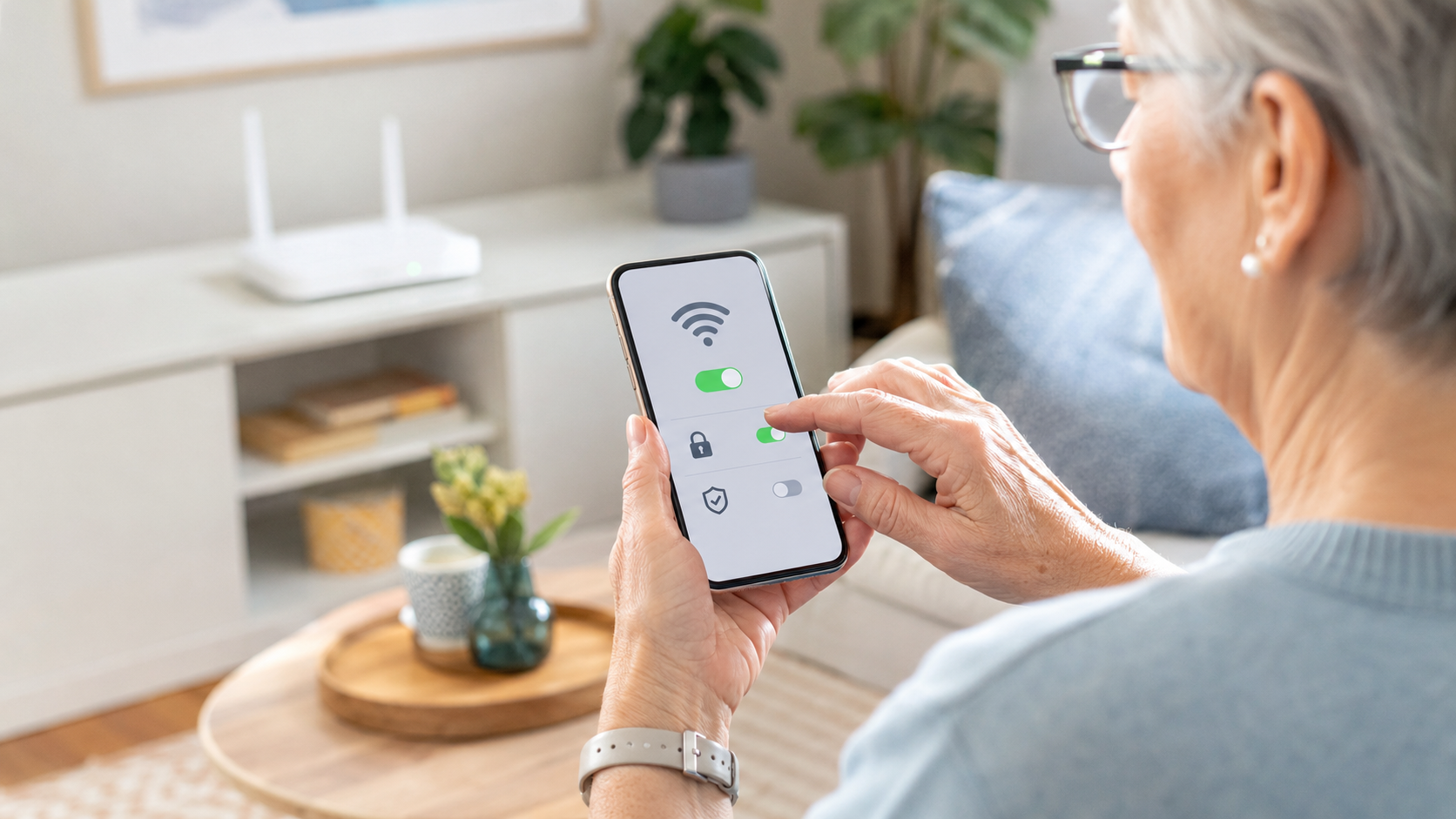Smartphone mit Vorhängeschloss-Symbol im WLAN-Menü – Digital ab 60