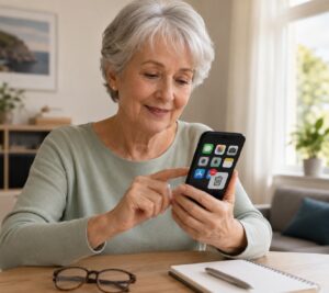 Senior löscht ungenutzte Apps auf dem Smartphone