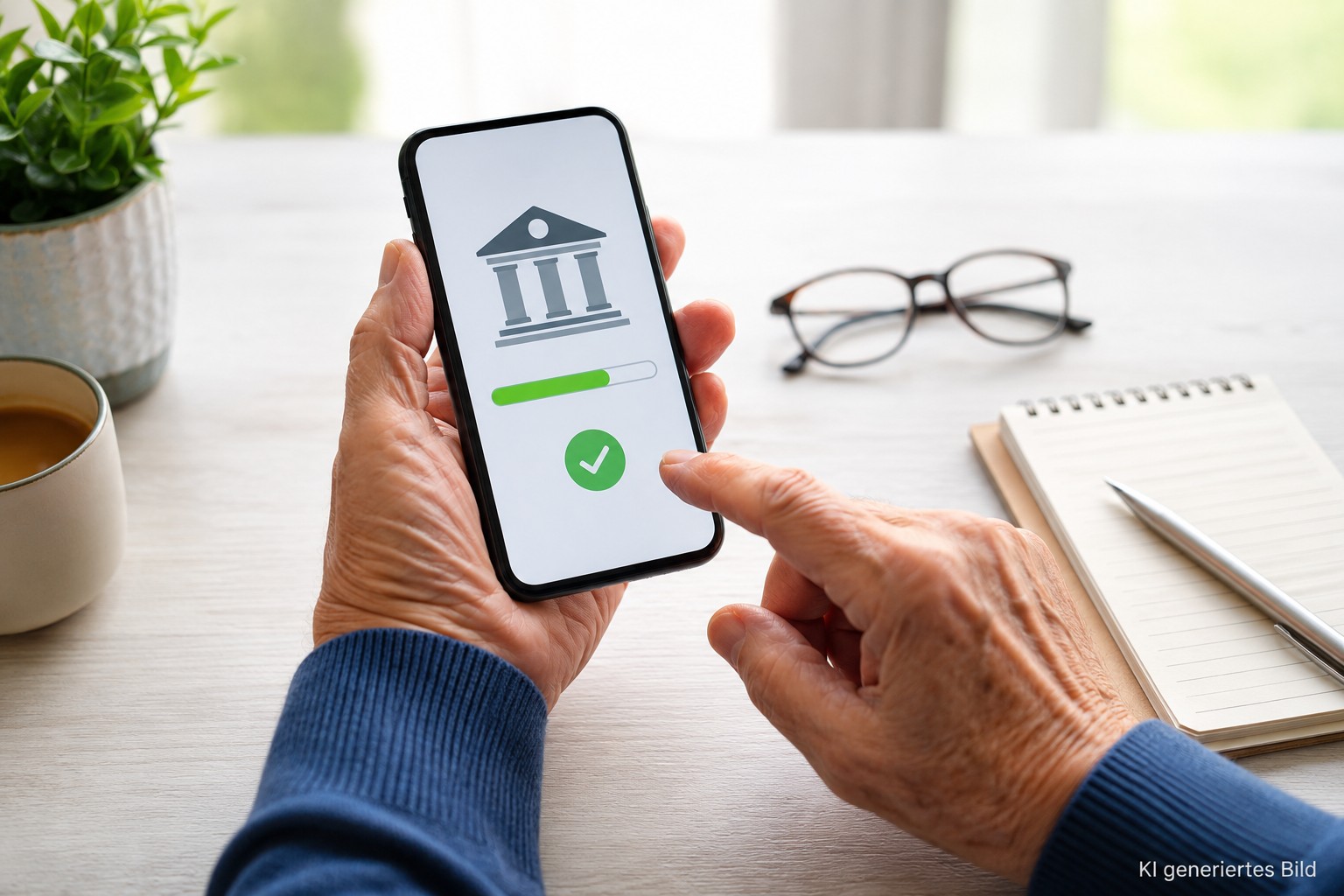 &Auml;ltere H&auml;nde installieren eine Banking-App sicher