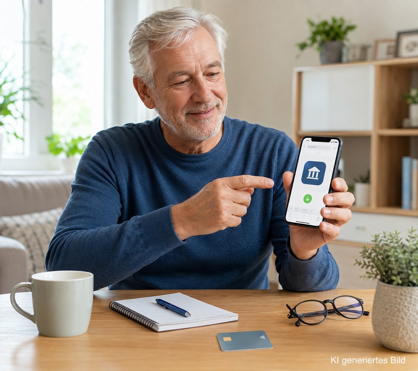 Senior installiert eine Banking-App auf dem Smartphone