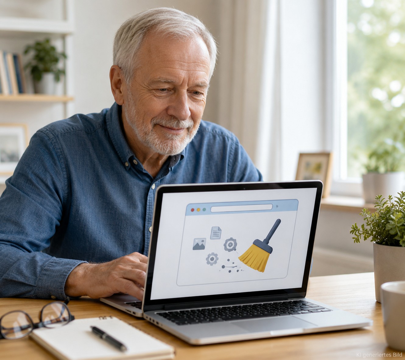 Senior l&ouml;scht gespeicherte Browserdaten am Tablet