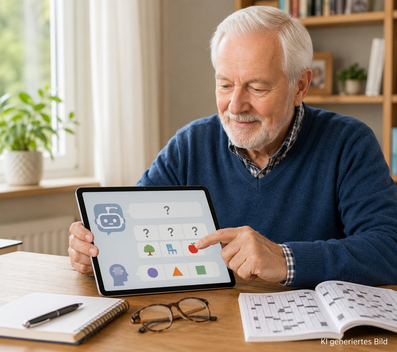 Senior nutzt ChatGPT f&uuml;r Ged&auml;chtnistraining am Tablet