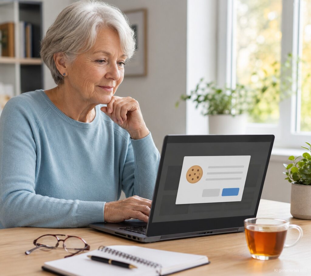 Senior liest einen Cookie-Hinweis im Internet