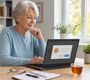 Senior liest einen Cookie-Hinweis im Internet