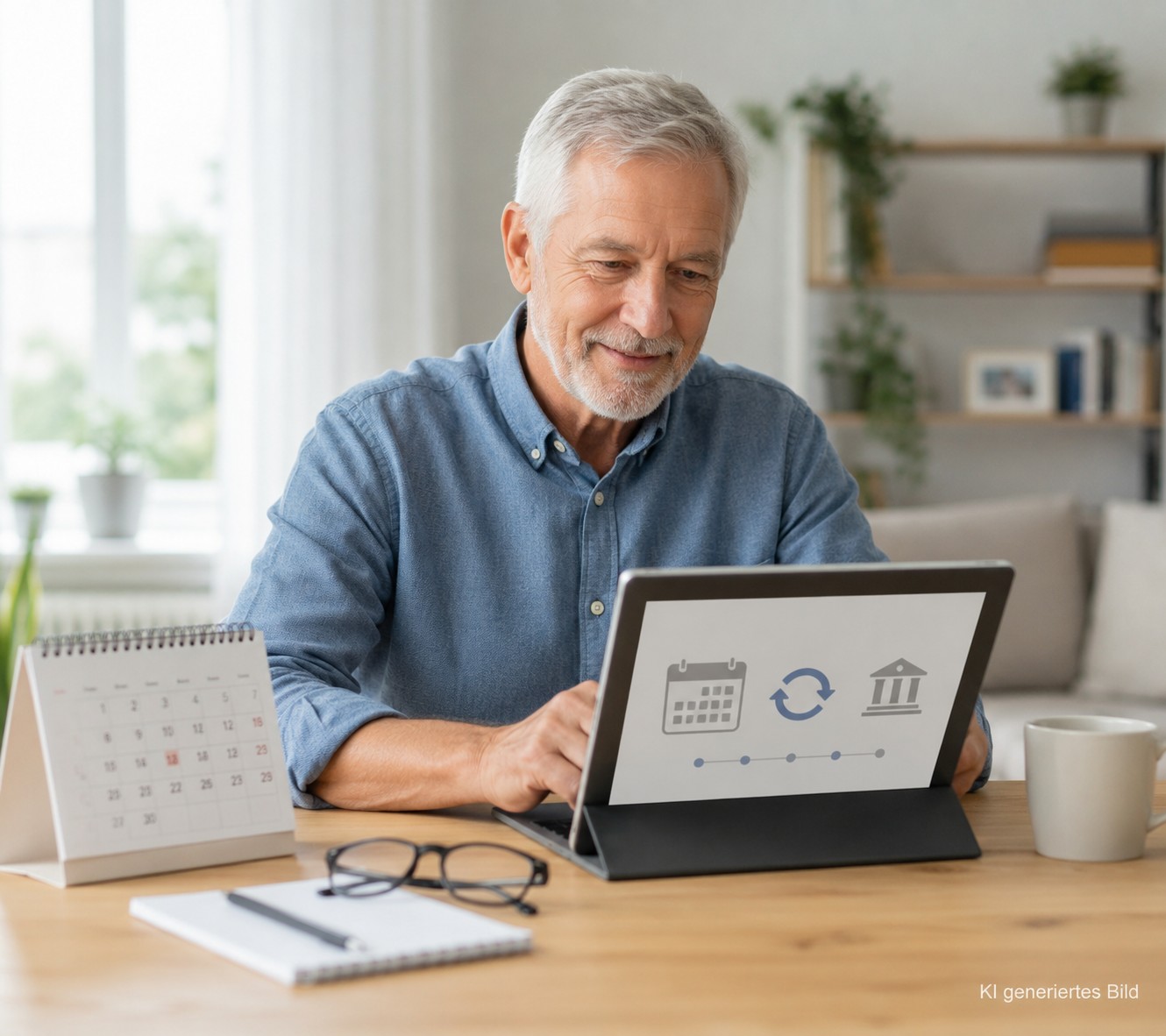 Senior richtet einen Dauerauftrag im Online-Banking ein