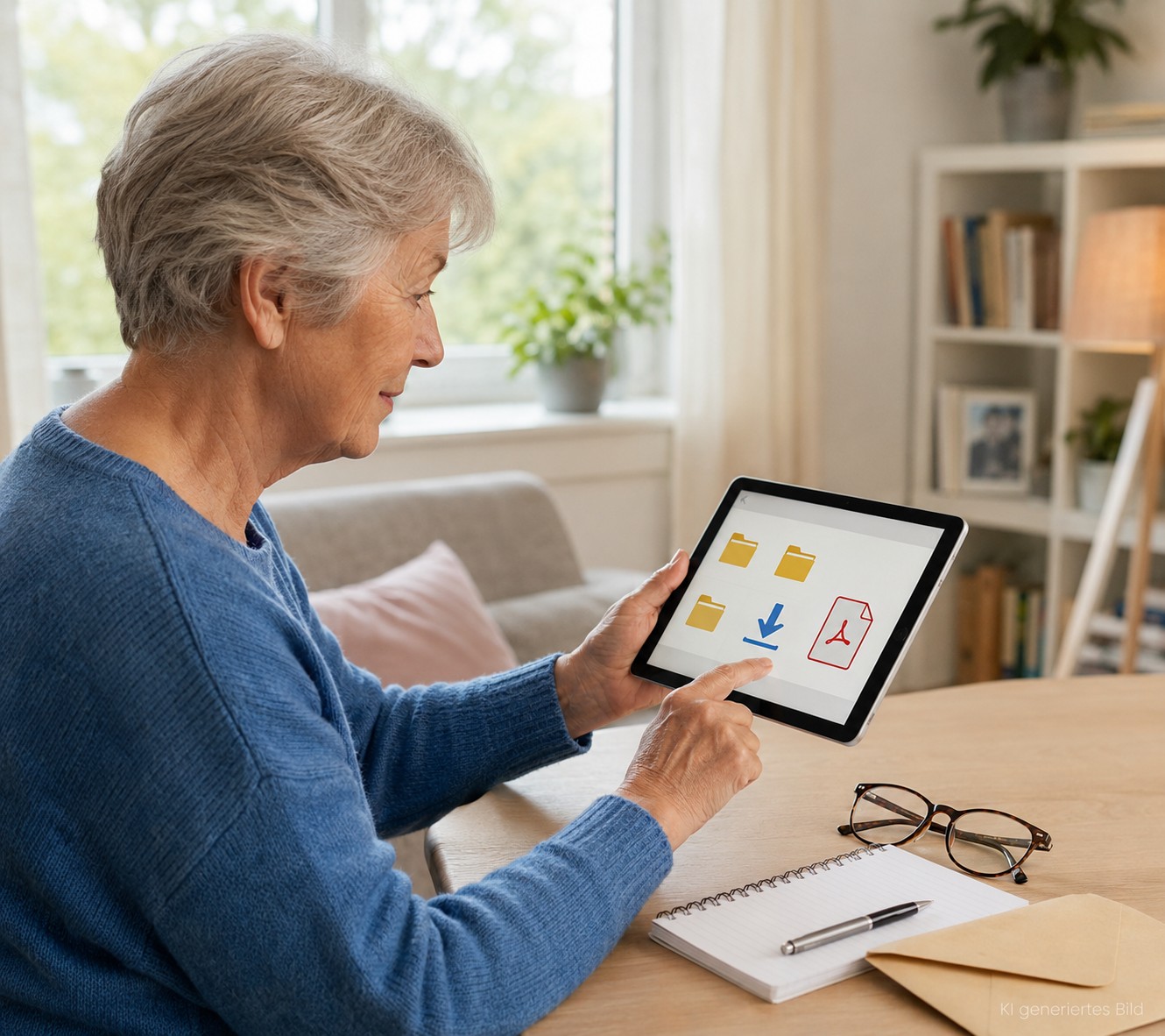 Senior sucht eine heruntergeladene Datei auf dem Smartphone