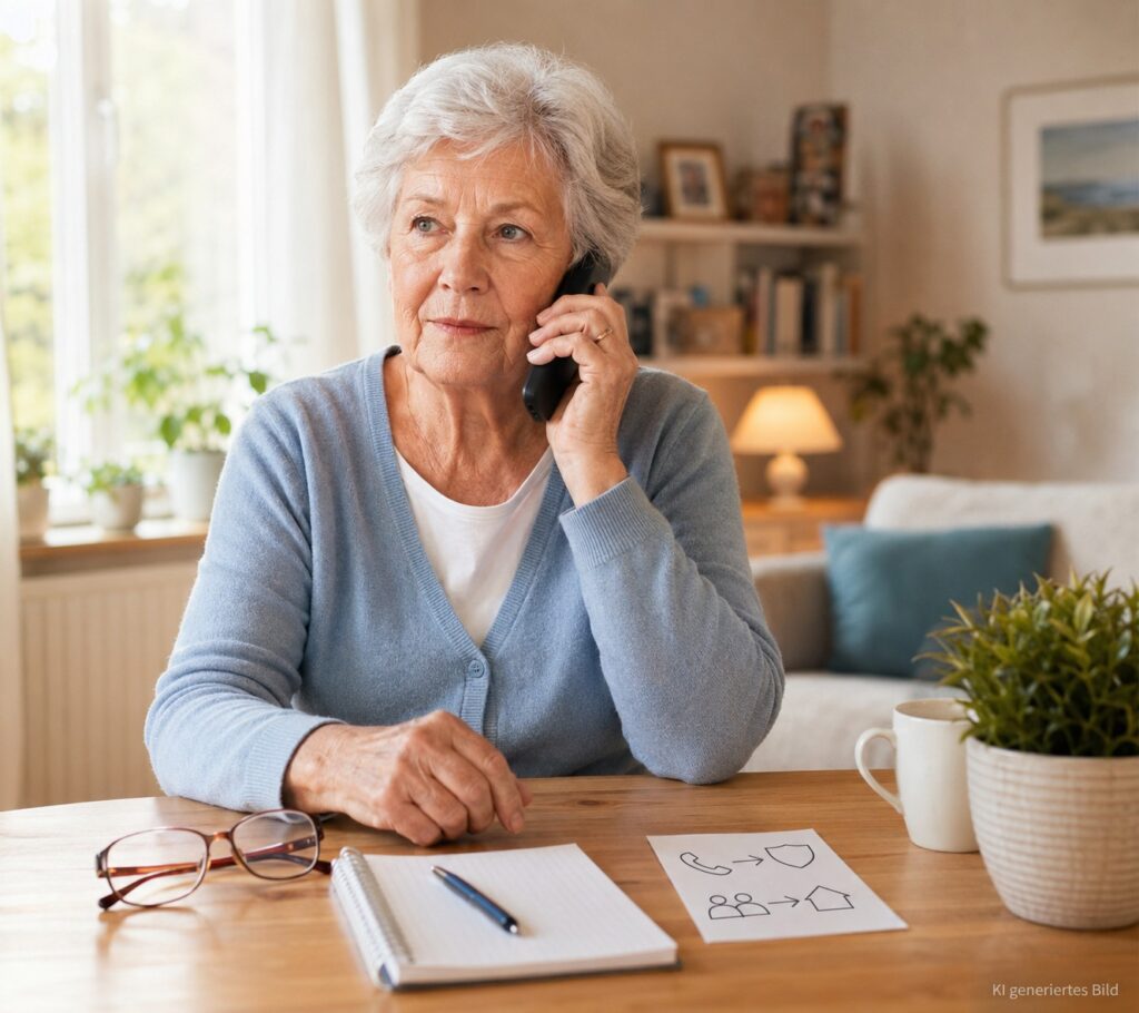 Seniorin erkennt einen möglichen Enkeltrick am Telefon