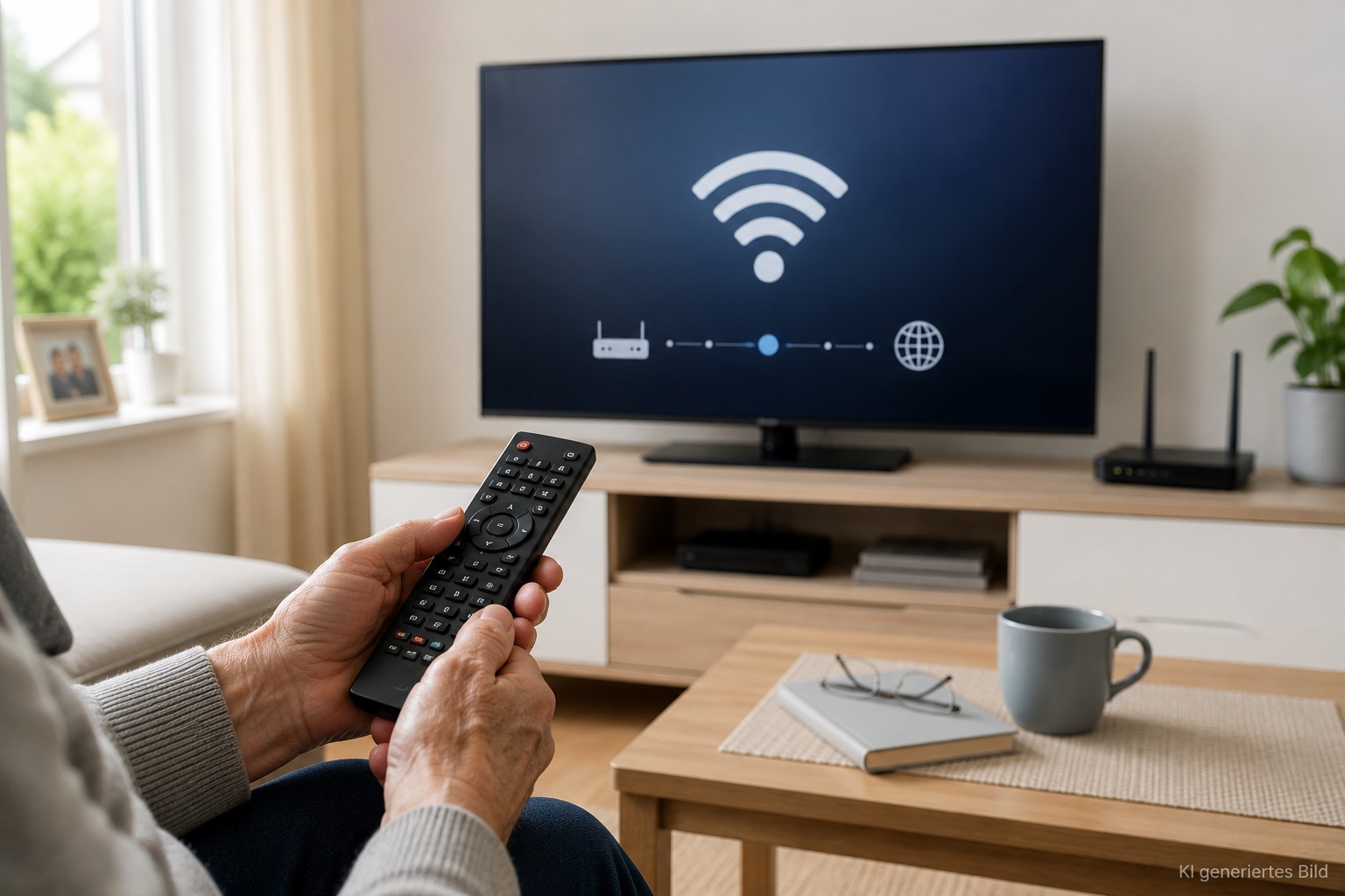 &Auml;ltere H&auml;nde verbinden Smart-TV mit dem WLAN