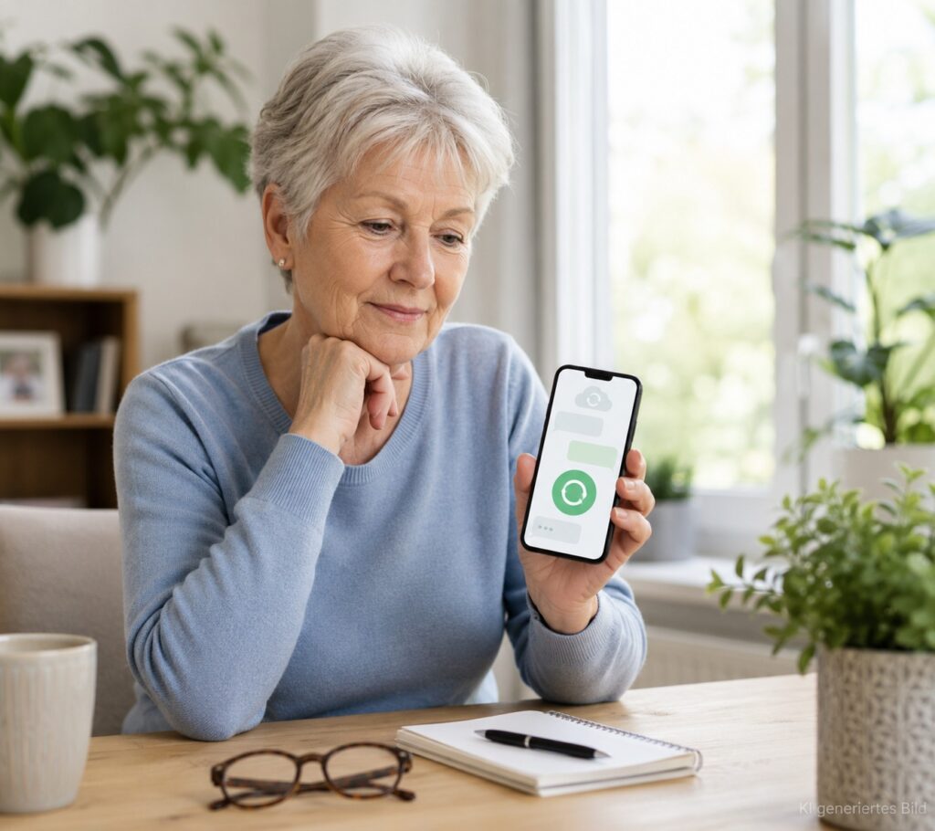 Senior prüft gelöschte WhatsApp-Nachrichten auf dem Smartphone