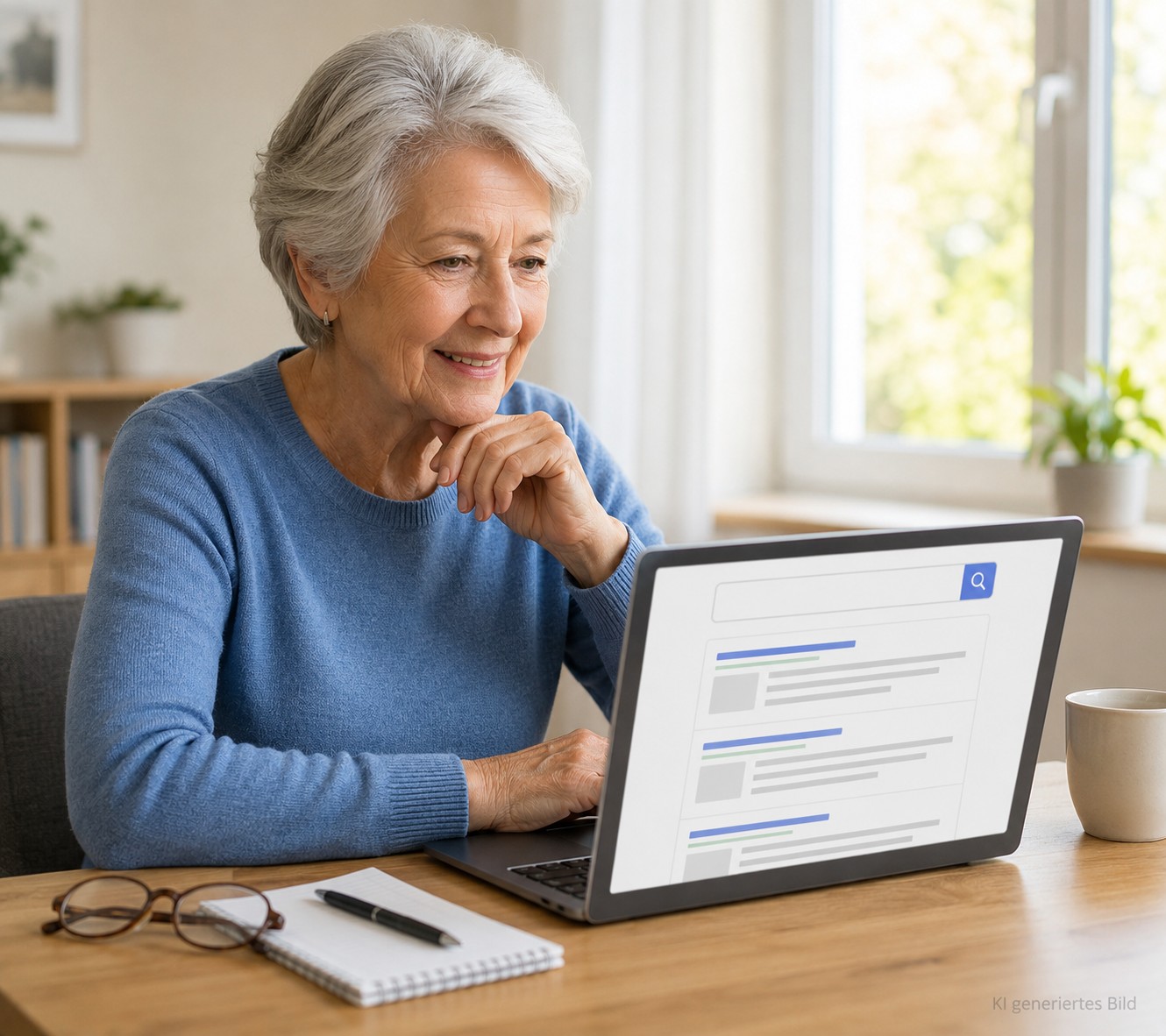 Senior nutzt eine Suchmaschine am Tablet