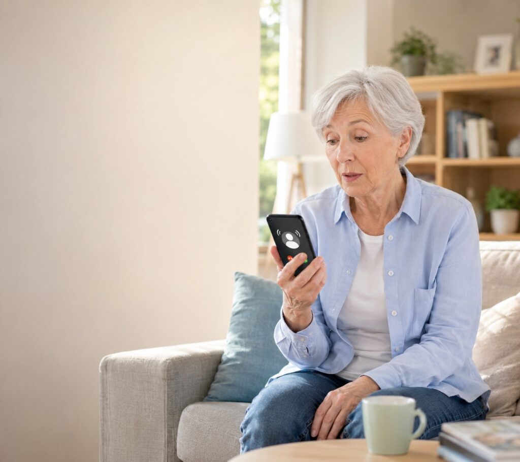 Ältere Person prüft ihr Smartphone, weil es bei Anrufen nicht klingelt.