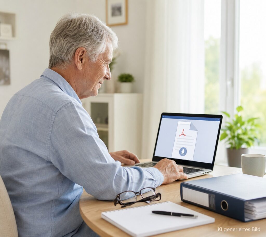 Senior lädt Kontoauszüge im Online-Banking herunter
