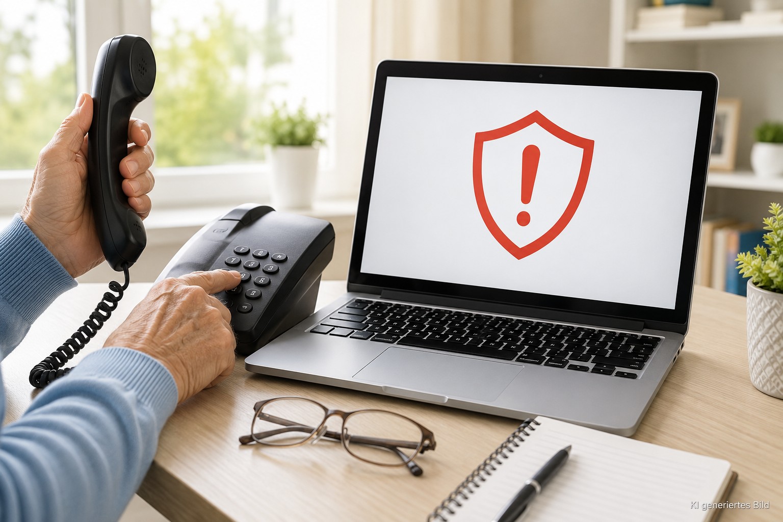 Senior erkennt einen falschen Microsoft-Anruf am Computer
