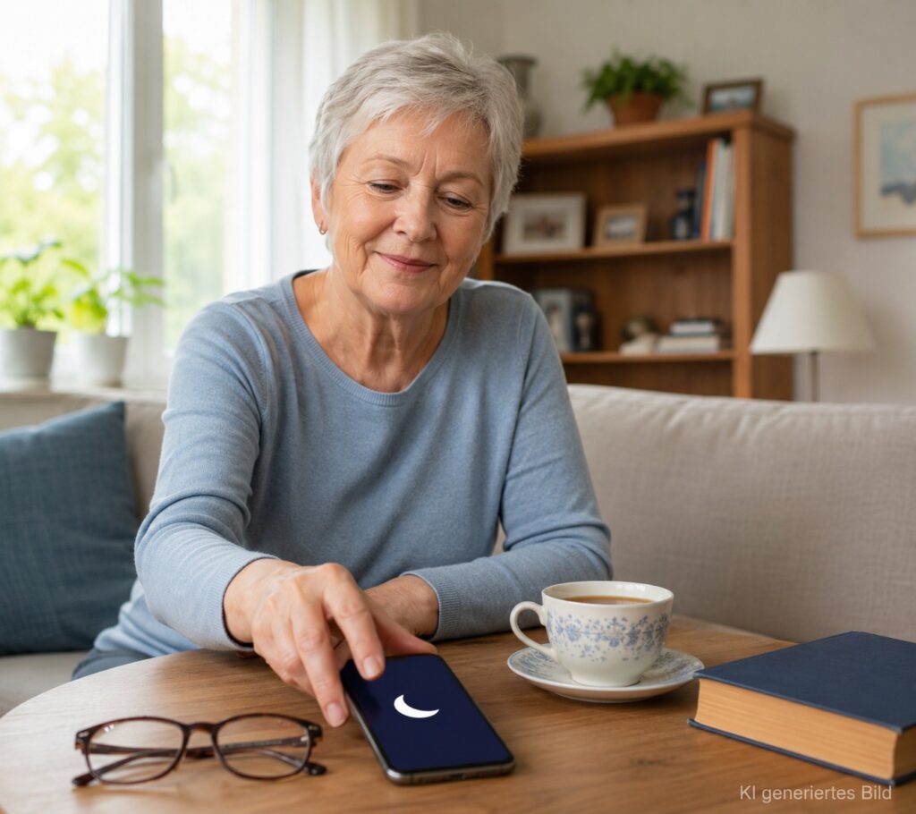 Senior nutzt den Nicht-stören-Modus am Smartphone