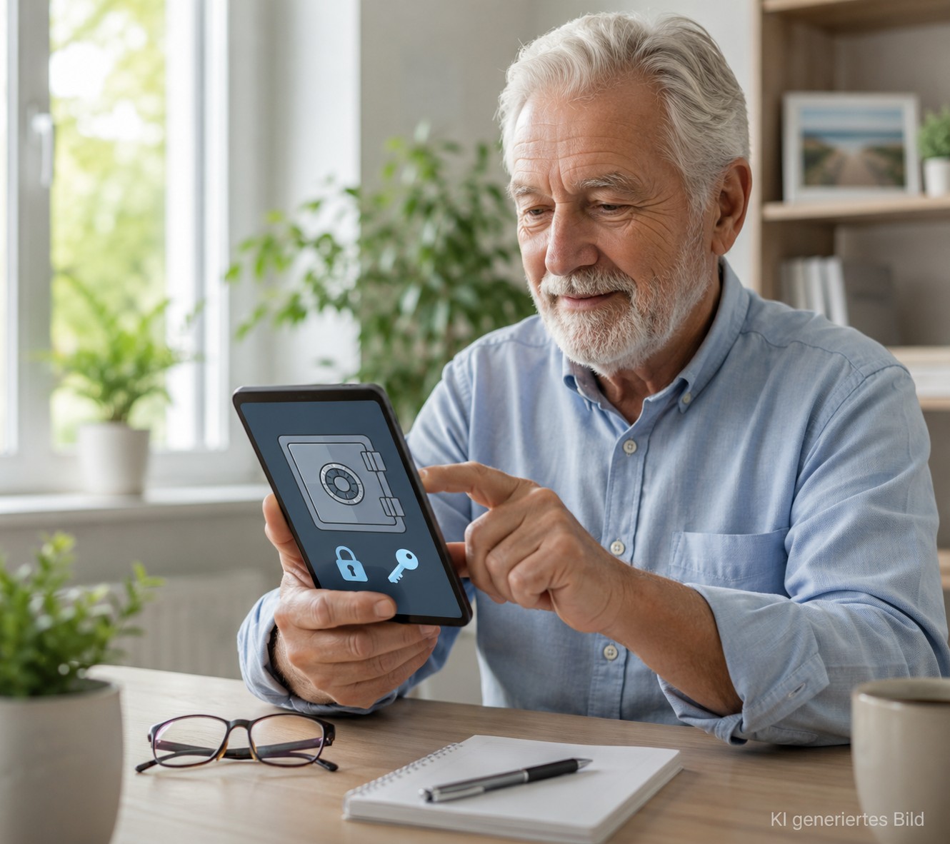 Senior nutzt einen Passwortmanager als digitalen Tresor