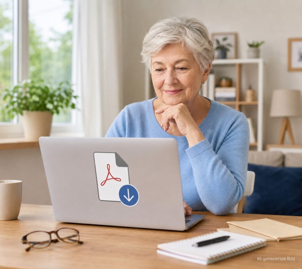 Senior lädt eine PDF-Datei aus dem Internet herunter