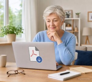 Senior lädt eine PDF-Datei aus dem Internet herunter