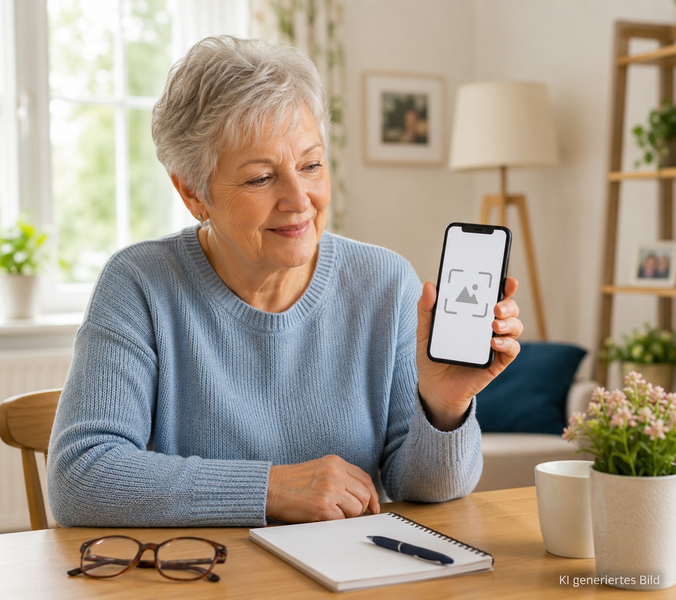 Senior erstellt einen Screenshot am Smartphone