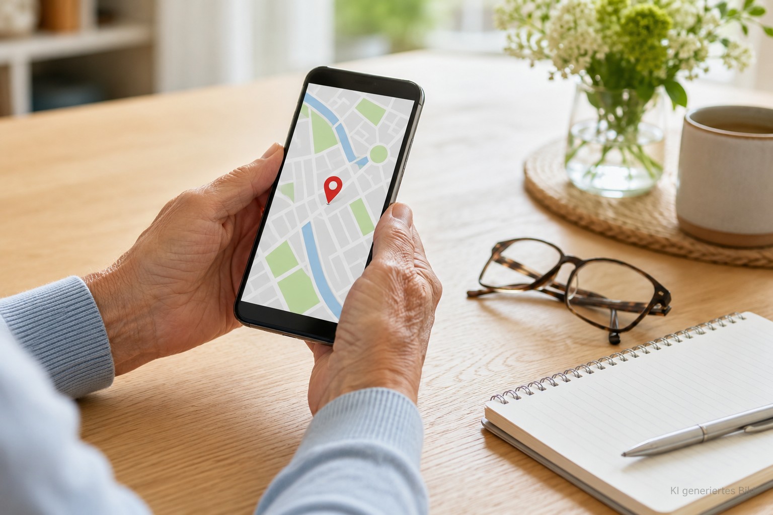 &Auml;ltere H&auml;nde pr&uuml;fen Standortdienste auf dem Smartphone