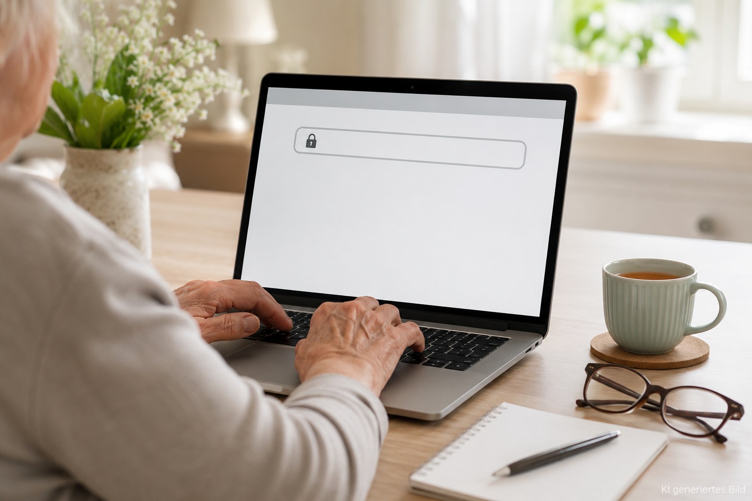 &Auml;ltere H&auml;nde pr&uuml;fen das Schloss-Symbol im Browser