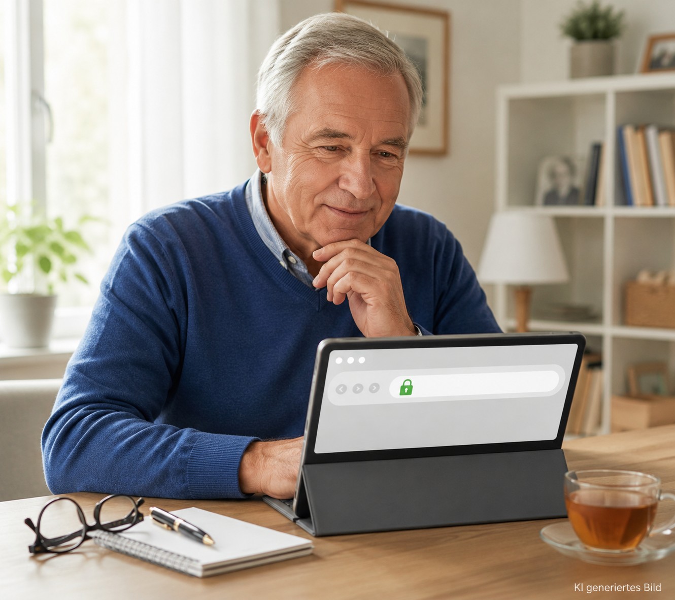 Senior pr&uuml;ft das Schloss-Symbol im Browser