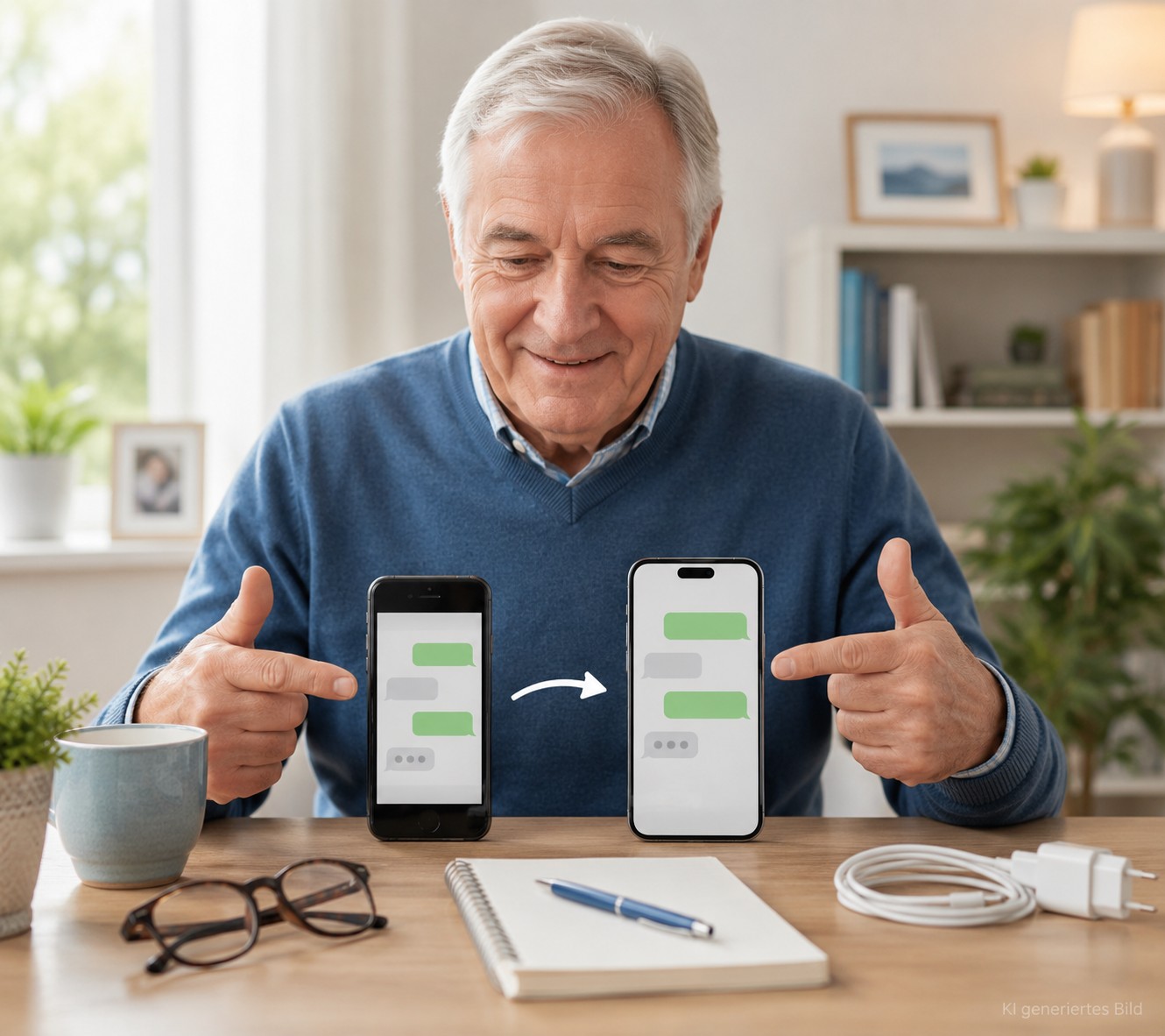 Senior &uuml;bertr&auml;gt WhatsApp auf ein neues Handy