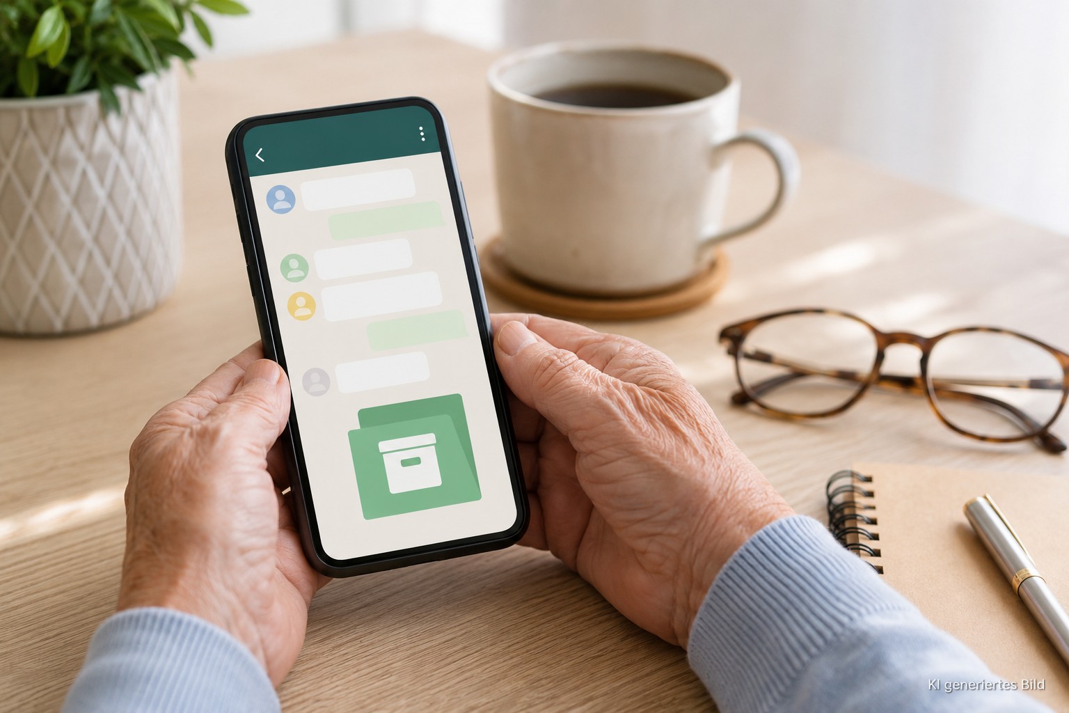 &Auml;ltere H&auml;nde r&auml;umen WhatsApp-Chats ins Archiv