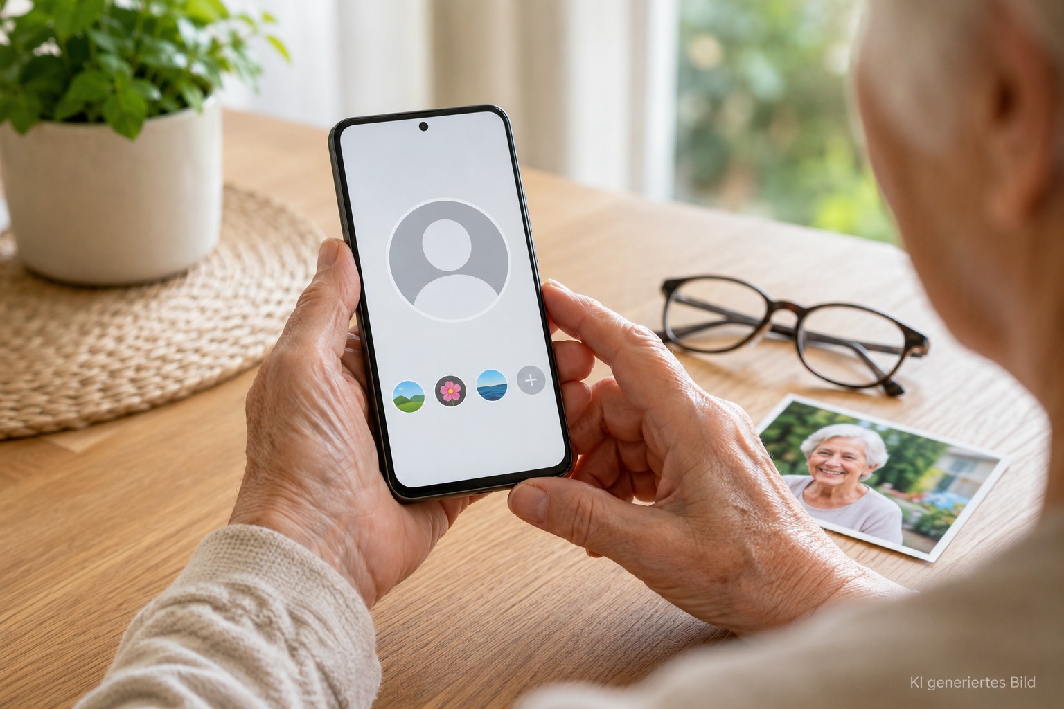 &Auml;ltere H&auml;nde w&auml;hlen ein WhatsApp-Profilbild aus