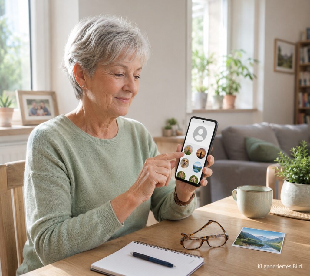 Senior ändert das WhatsApp-Profilbild auf dem Smartphone