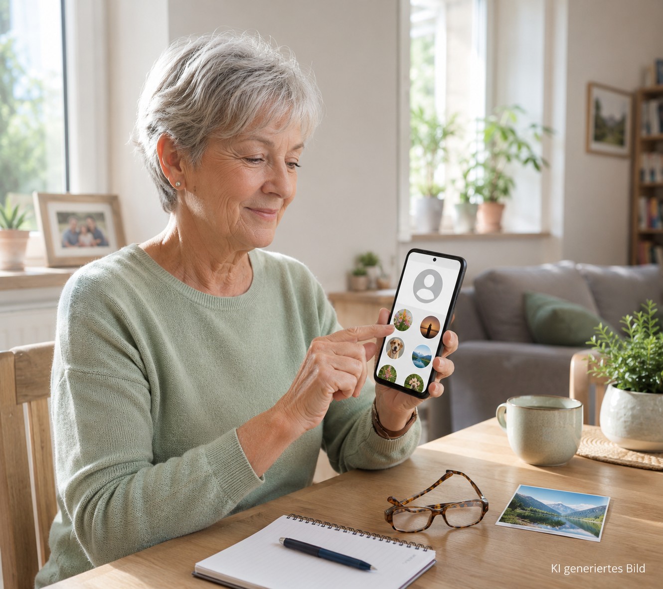 Senior &auml;ndert das WhatsApp-Profilbild auf dem Smartphone