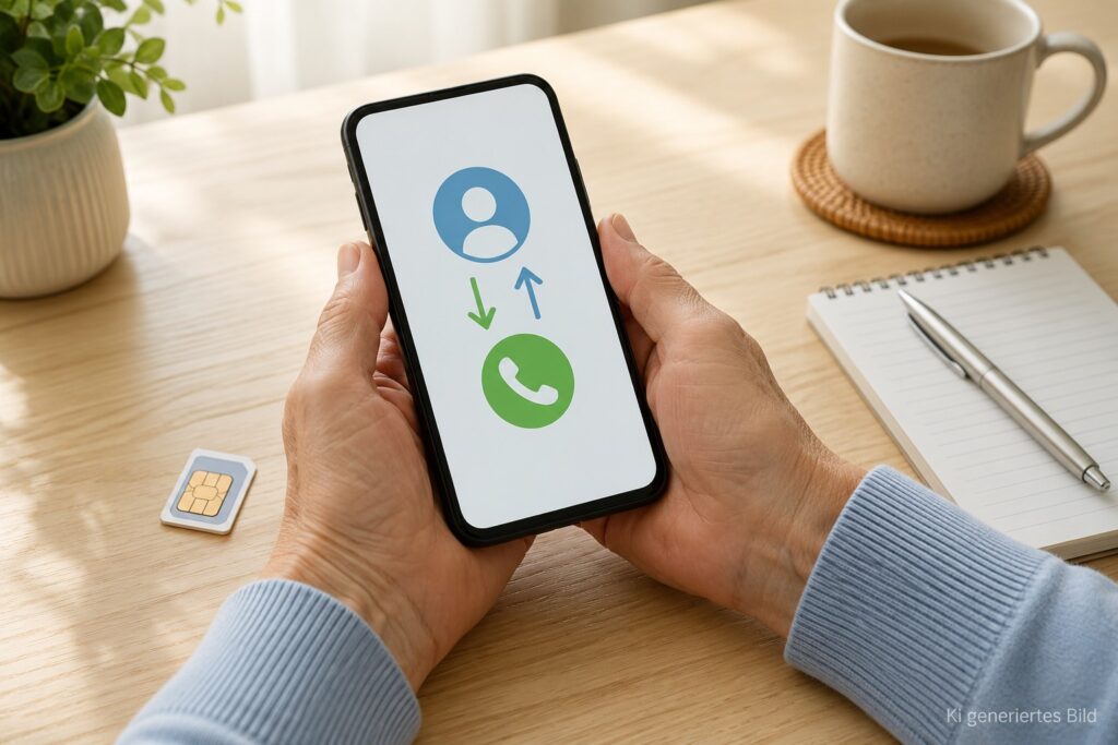Ältere Hände bereiten eine neue WhatsApp-Telefonnummer vor